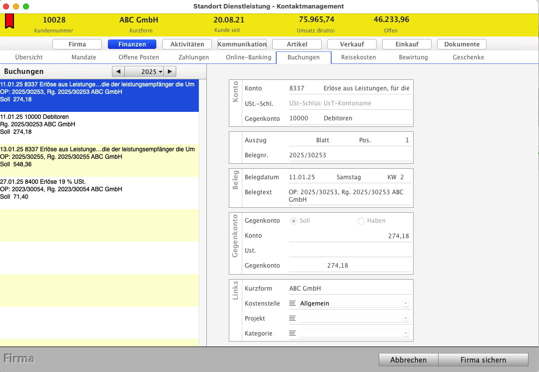 Finanz-CRM Mac Buchungsvorlage einfach Buchen