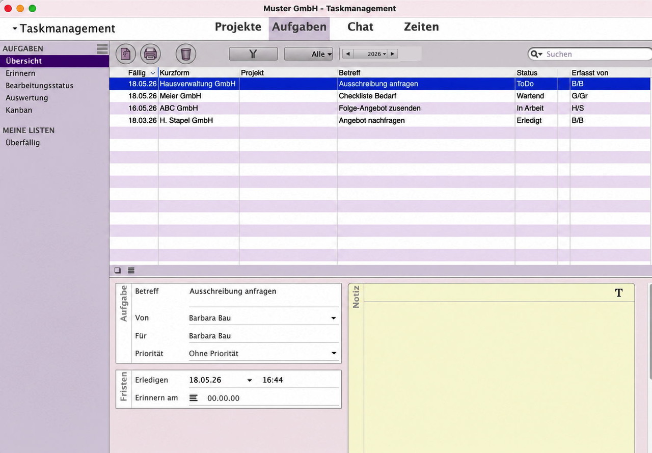 Module und Funktionen der msuSoftware: Aufgaben und Zeiten für Planung und Abrechnung erfassen