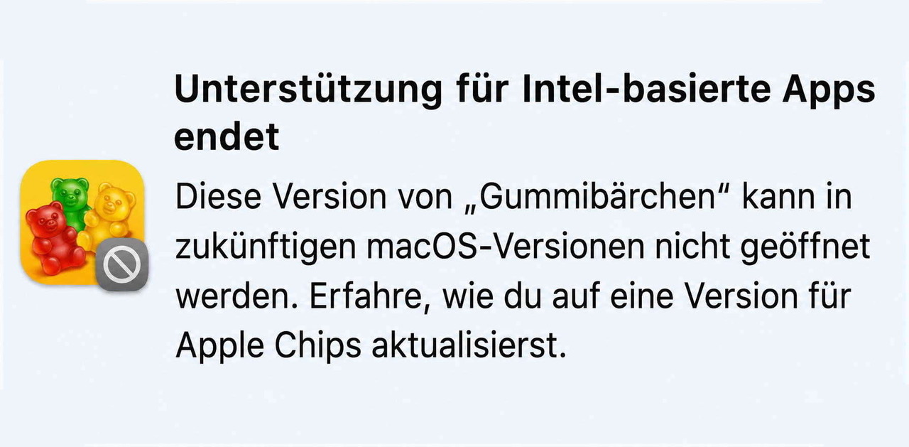 macOS Meldung Unterstützung für Intel-basierte Apps endet